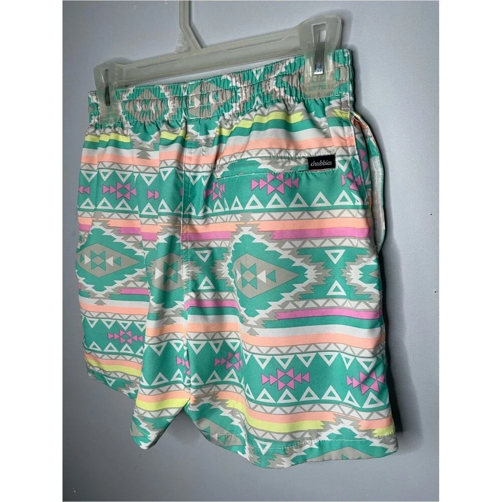 chubbies The En Fuegos Teal Geometric 5.5 Inch Classic Swim Trunks Size Small